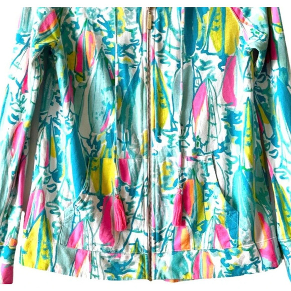 Lilly Pulitzer Beach and Bae Fleece Hoodie Jacket  Size XS Pink Sailboat… - Picture 5 of 7